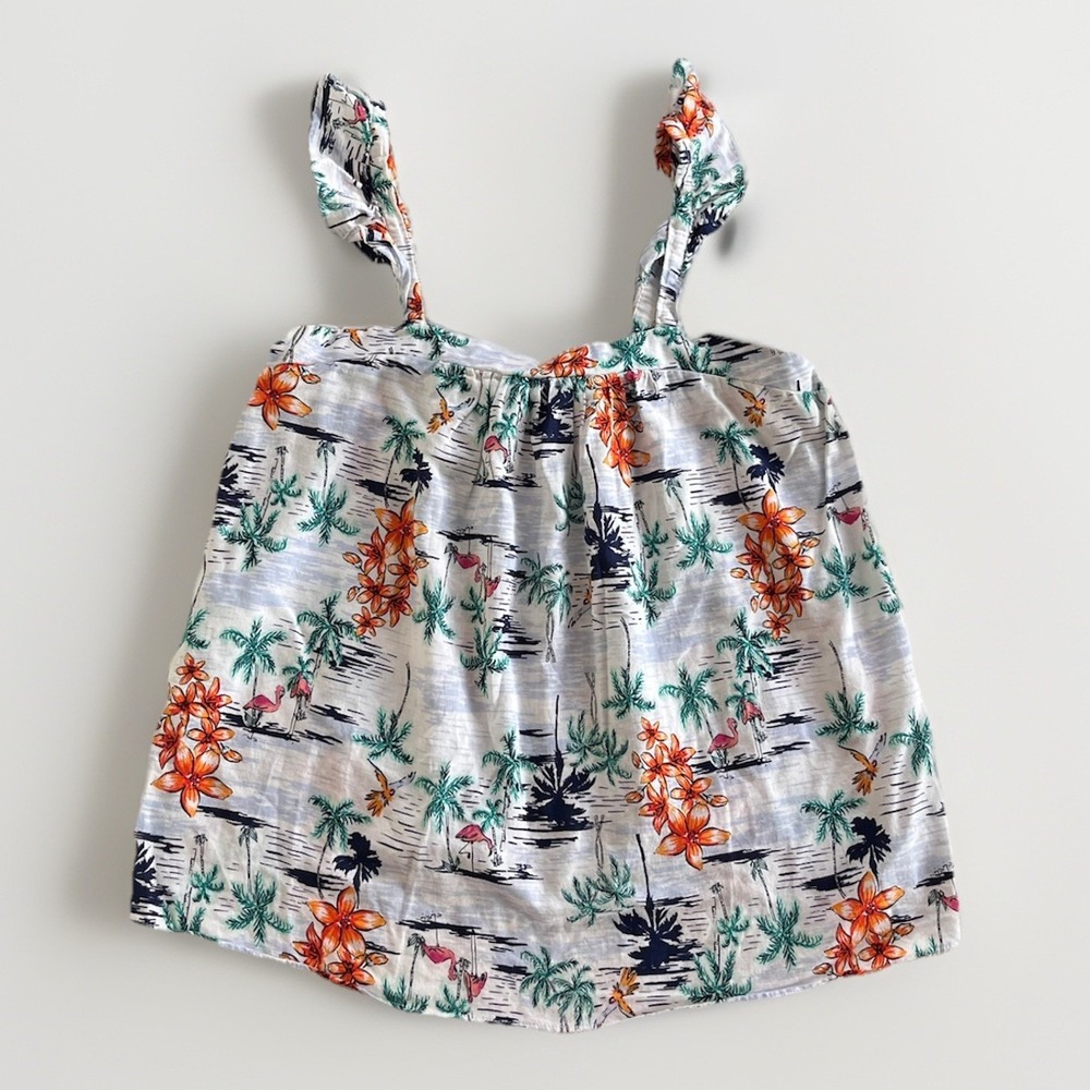 Old Navy White Tank Top with Tropical Island Print